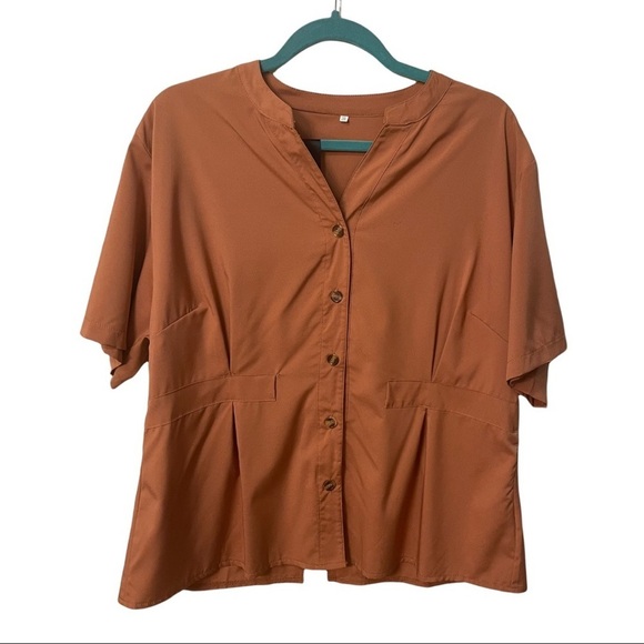 Shein Women's Brown Button Through Drawstring Waist Blouse Size 2X - Picture 3 of 6